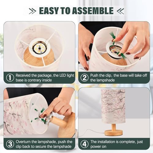 ALAZA Cherry Blossom Flower Floral Decor Bedside Table Lamp with USB Port for Bedroom Nightstand Office Desk LED Bulb Included