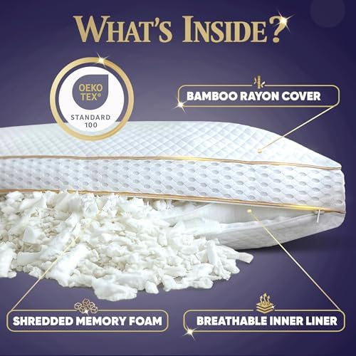 Royal Therapy King 2-Pack Memory Foam Pillow, Adjustable Shredded Odor-Free Pillow for Neck & Shoulder Pain Relief, Support for Back, Stomach, Side Sleepers BioForm