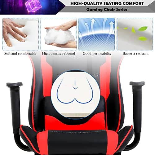 Gaming Chair Racing Style Office Computer Game Chair Ergonomic Desk Chair with Headrest Lumbar Support,High Back Gamer Office Chair Massage Recliner Video Game Chairs for Kids or Adults,Red