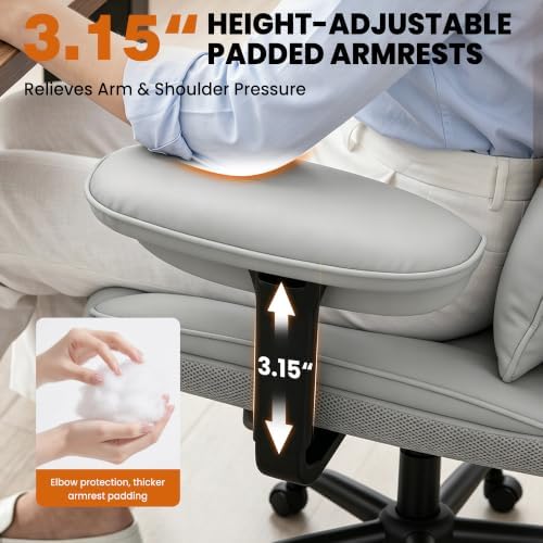 Office Desk Chair, Big and Tall Gaming Chair with Foot Rest, Ergonomic High Back Computer Chair with Soft Adjustable Armrests, Lumbar Support Pillow, Executive Leather Chair (PU, Grey)