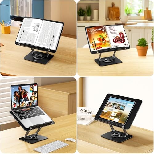 BESIGN BS02 Book Stand for Reading, Adjustable Book Holder, Ergonomic Laptop Stand, Cookbook Stand, Recipe Book Holder with Elastic Page Clips for Music Scores, Recipe, Tablet