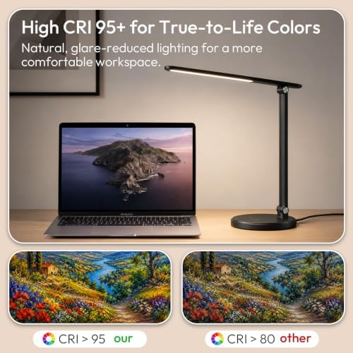 LED Desk Lamp for Home Office,Eye-Caring 9W Touch Desk Light, Black