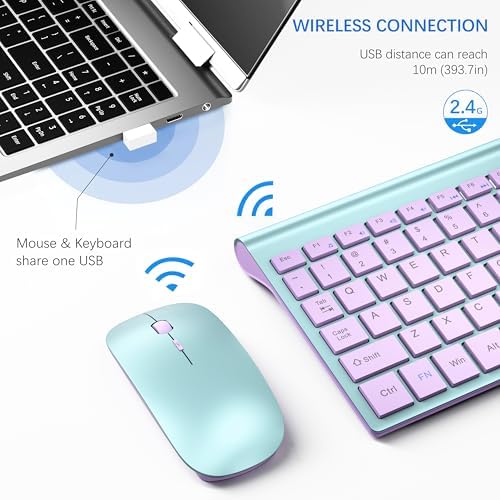 Wireless Keyboard and Mouse Ultra Slim Combo, TopMate - Blue Purple