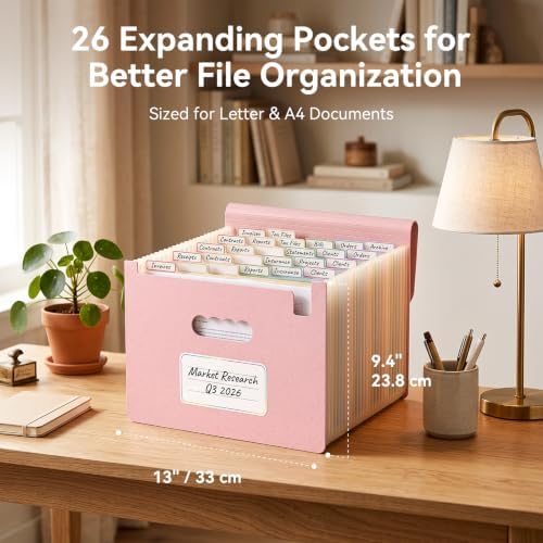 ThinkTex Accordion File Organizer, 26 Pockets File Folders, Soft Dusty Pink