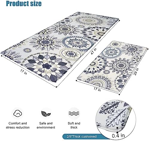 Sofort Kitchen Rug Set of 2 Anti Fatigue Kitchen Mats for Floor, Non Slip Waterproof Kitchen Rugs, Ergonomic Cushioned Comfort Standing Mats for Laundry, Office, Sink