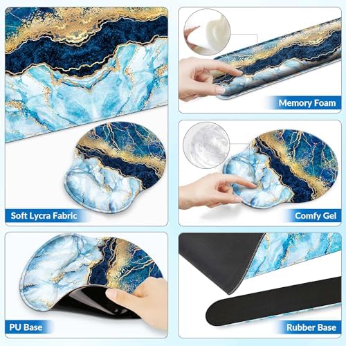 Desk Mat Set Keyboard and Mouse Pad with Wrist Rest Support