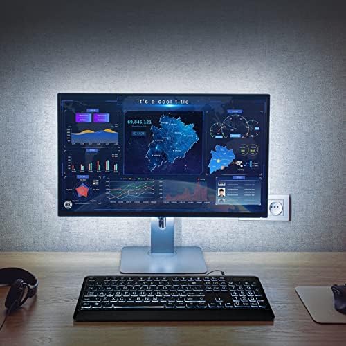 KOPJIPPOM Large Print Backlit Keyboard, USB Wired Computer Keyboard, Full Size Keyboard with White Illuminated LED Compatible for Windows Desktop, Laptop, PC, Gaming, Black
