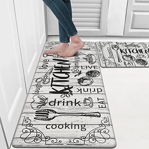 HEBE Anti Fatigue Kitchen Rugs Set of 2, Cushioned Kitchen Mats for Floor