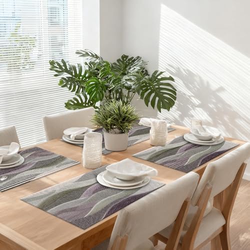 Monochromatic Abstract Linen Placemats, Halftone Effect Minimalist Art Table Mats for Table Washable Heat Insulation Thick Dining Mat, Indoor/Outdoor 12X18 in 6 Pcs