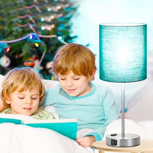 Lynnoland Green Touch Table Lamps Set of 2 with 2 USB & AC Outlet, 3-Way Dimmable Bedside Nightstand Lamps for Bedroom Lamps Living Room Nursery, 800 Lumens 5000K Daylight Bulbs Included