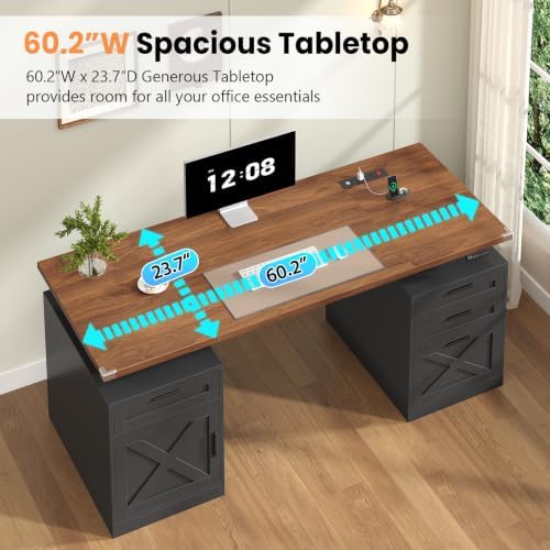 YOMILUVE 60" Farmhouse Electric Standing Desk with Drawers for Home Office