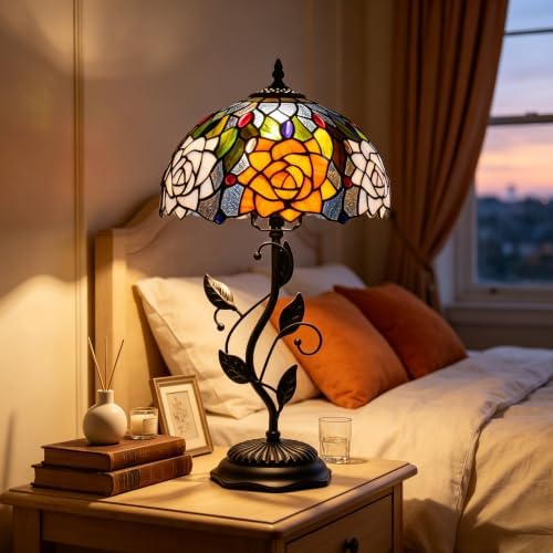Tiffany Lamp Orange Violet Rose Stained Glass Table Lamp