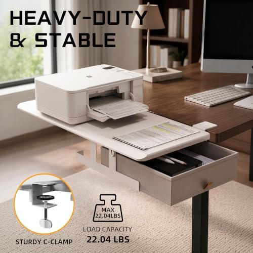 ETHU Desk Extender Tray with Storage Drawer, 25.6x11.4, White