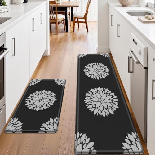 2PCS Kitchen Mats for Floor, Anti Fatigue Non-slip Larger Black Rug