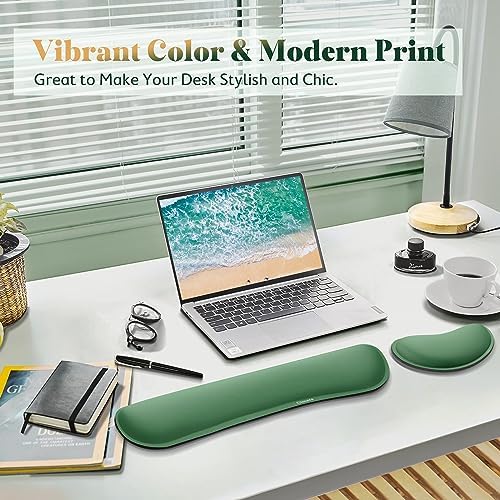 Gimars Upgrade Enlarge Silky and Superfine Fabric Gel Memory Foam Keyboard Wrist Rest Set, Ergonomic Keyboard Mouse Wrist Support for Typing Pain Relief, Comfort for Office, Gaming, Computer