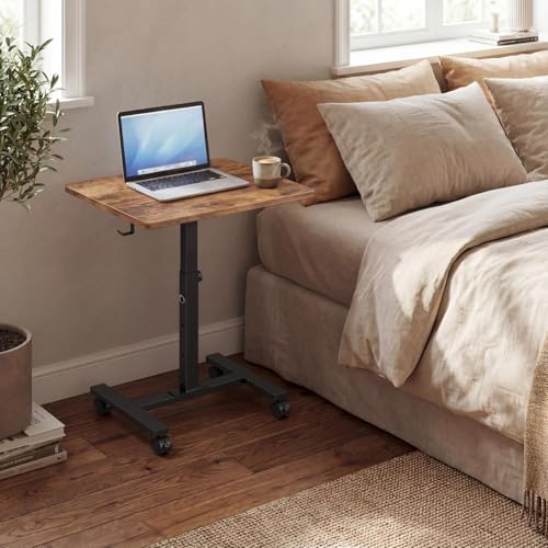 WINAZ Small Portable Laptop Rolling Desk - 24 Inch Mobile Computer Desk Adjustable Height on Wheels for Small Spaces, Couch Kids Desks End Side Table, Teacher Podium for Classroom, Rustic Brown