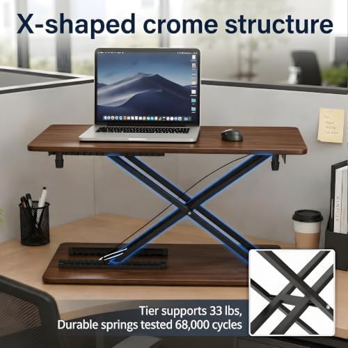 Height Adjustable Standing Desk Converter, 25.16" x 15.75", Wood Finish