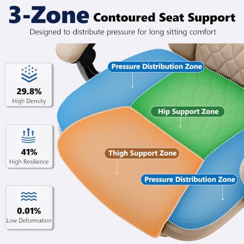 Ergonomic Executive Office Chair PU Leather High Back, 400lbs Heavy Duty Reclining Desk Chair with Footrest, Adjustable Lumbar Support, Padded Armrests, Wide Seat, Khaki