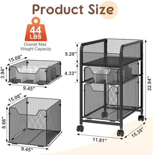 Hongtamoya Rolling Makeup Cart Organizer with 2 Drawers, Narrow Floor Skincare Organizers, Vanity Organizer Cosmetics Display Cases Holder for Skin Care Nail Polish Perfume Makeup Brush, Black