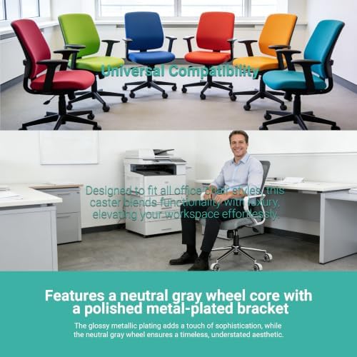 Clear Gray Office Chair Wheels, 3 inch Dual Roller Wheels for Office Chair Set of 5, Quiet & Smooth Office Chair Casters for Carpet, Hardwood Floors, Universal Fit 11x22mm