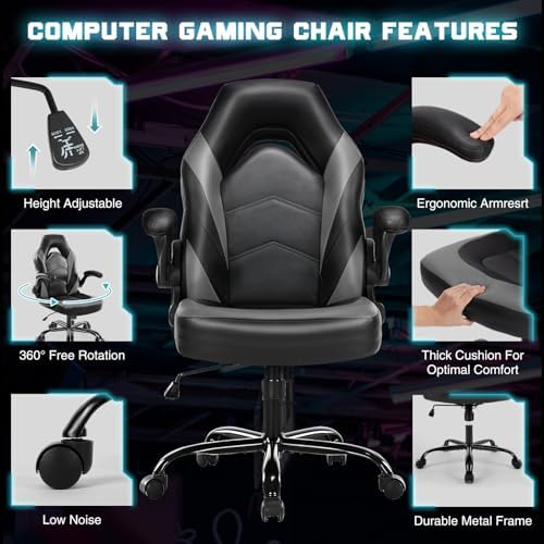 DUMOS Computer Desk Chair, Lumbar Support Video Gaming Chair, PU Leather