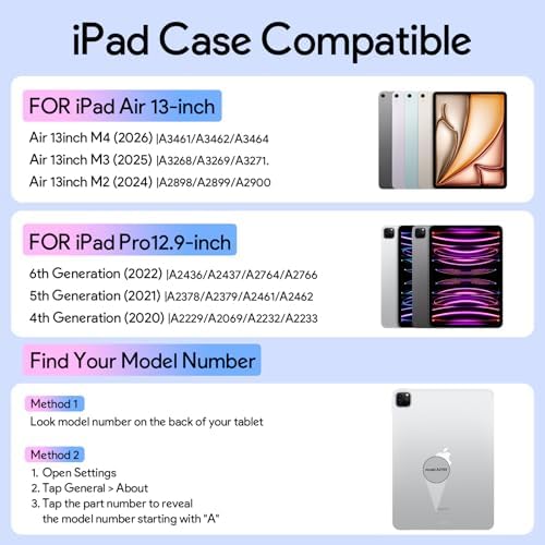 YBING for iPad Air 13 Inch & Pro 12.9 360° Case with Keyboard and Mouse