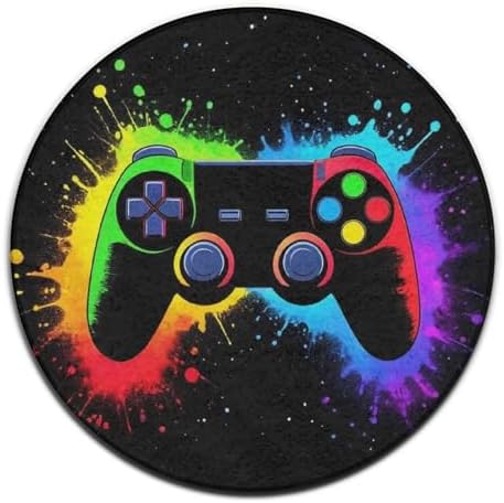 Large Home Decor Mat, Soft Round Yoga Carpet, Non Slip Machine Washable Kitchen Office Circle Rug Gaming Video Game Cool Games