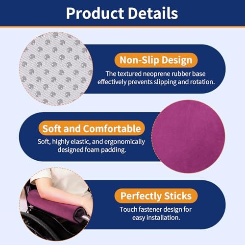 Wheelchair Armrest Covers (Pair)-Memory Foam Wheelchair armrest Pads Wicking Washable Non Slip Arm Rest Cover Cushion Pad for wheelchairs Office Chairs armchairs (Dark Purple)