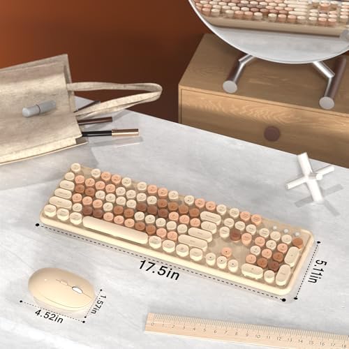 MPTOG Wireless Computer Keyboard and Mouse Combo (Milk-Tea Colorful)