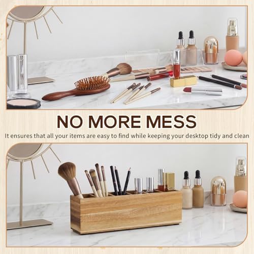 Jetec Wooden Pencil Pen Holder for Desk, Acacia Wood, 6 Compartments