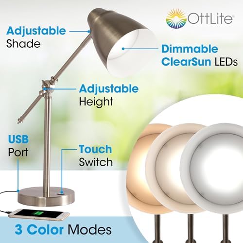OttLite Harmonize LED Desk Lamp with USB Port, Brushed Nickel