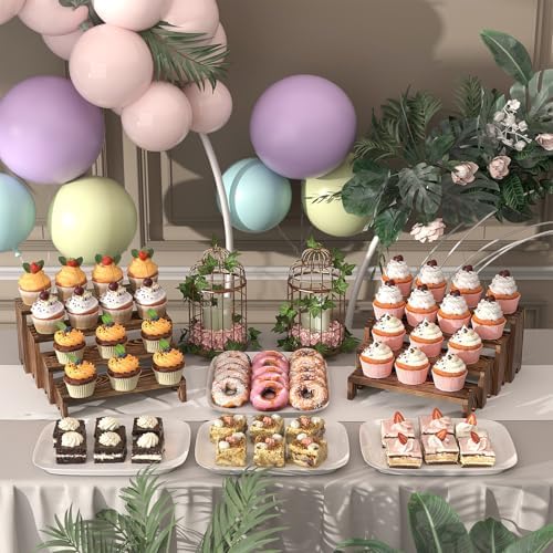 2 Set Wooden Tiered Risers Display Stands for Vendor Events,Stackable Wood Cupcake Display Stand,Farmhouse Decor Wood Dessert Table Display Set,Vendor Booth Display Items,Food Display Risers for Party