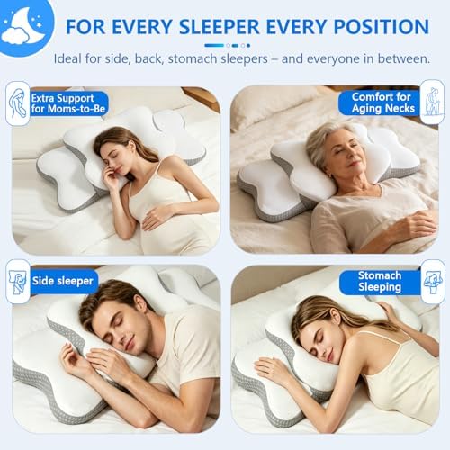 Cervical Neck Pillow for Neck Pain Relief & Side Sleeper | Ergo Pillow for Sleep Apnea, Neck Pain, and Snoring Relief | Orthopedic Memory Foam with Ergonomic Neck Support, White, Large