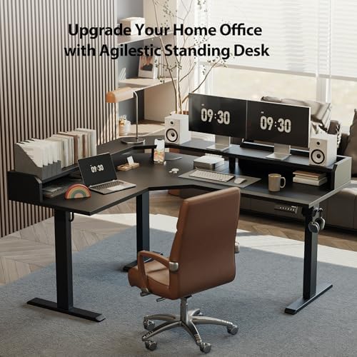Agilestic 63 Inch L Shaped Electric Standing Desk with Shelf, Black