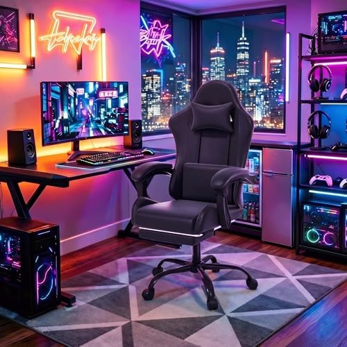 Gaming Chair, Racing Style Computer Gamer Chair, Black