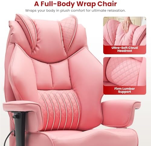Clome 500lbs Big and Tall Office Chair Adjustable Lumbar Support for Back Pain, Extra Wide Seat Executive Office Chair Thick Armrest Pad, Heavy Duty Base Ergonomic Computer Desk Chair