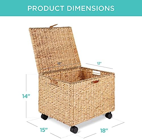 Best Choice Products Handwoven Water Hyacinth Rolling Filing Cabinet, Mobile File Organizer for Hanging Folders W/Lid and Locking Wheels For Home or Office – Natural