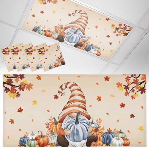 Thanksgiving Autumn Magnetic Fluorescent Light Covers for Ceiling Lights 2 x 4 Feet,Fall Gnomes Blue Pumpkin Maple Leaves Office Classroom Kitchen Drop Ceiling Light Covers Filters Shade Panel 4 Packs