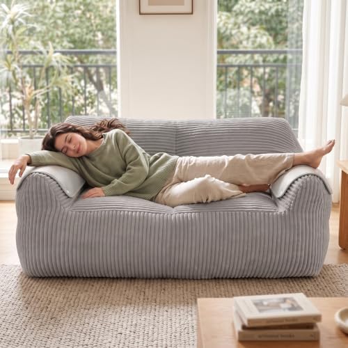 Homkdom Bean Bag Chairs for Adults, Lazy Loveseat Sofa with Armrests, Grey