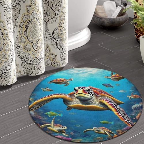 Soft Round Yoga Carpet, Office Chair Decor Round Mat for Carpet and Hardwood Floors Sea Turtle
