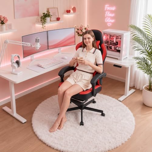 Mistpeople Gaming Chair, Ergonomic High Back Computer Chair with Footrest, Lumbar Support & Pocket Spring Cushion, Comfortable Swivel Home Office Desk Chair for Adults
