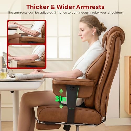 Clome 500lbs Big and Tall Office Chair Adjustable Lumbar Support for Back Pain, Extra Wide Seat Executive Office Chair Thick Armrest Pad, Heavy Duty Base Ergonomic Computer Desk Chair