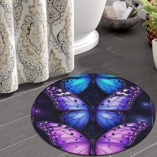 Circular Rugs Large Modern Round Area Rug Fashion Decor Mat for Home Office Purple Butterfly