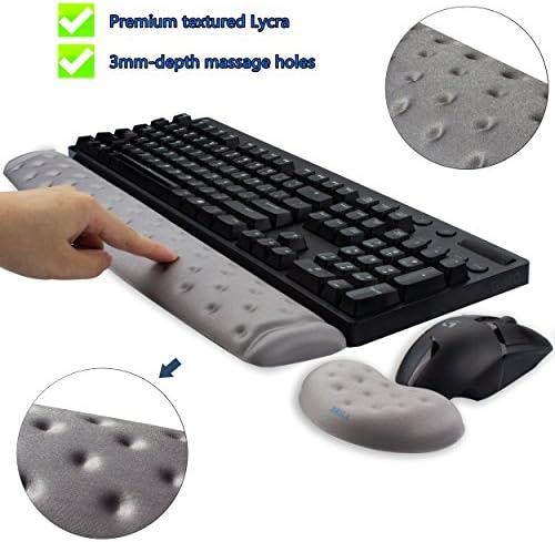 BRILA Memory Foam Mouse & Keyboard Wrist Rest Support Pad Cushion Set for Computer, Laptop, Office Work, PC Gaming - Massage Holes Design - Easy Typing Wrist Pain Relief (Grey Bundle)