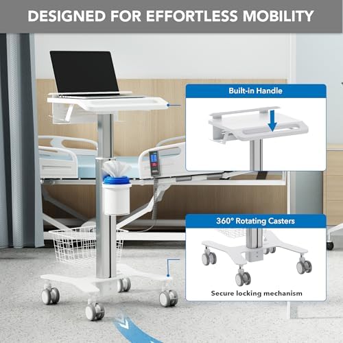 Mount-It! Height Adjustable Medical Laptop Cart, Rolling