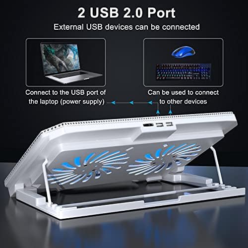 LIENS Laptop Cooling Pad with Adjustable Height Two 5.1 Inches Fan 2 USB Ports Suitable for 12"-15.6" Laptops（White）