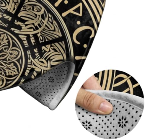 Soft Round Yoga Carpet, Large Home Decor Mat, Non-Slip Machine Washable Kitchen Office Circle Rug Compatible with Cool Norse Viking Vegvisir Runic Compass
