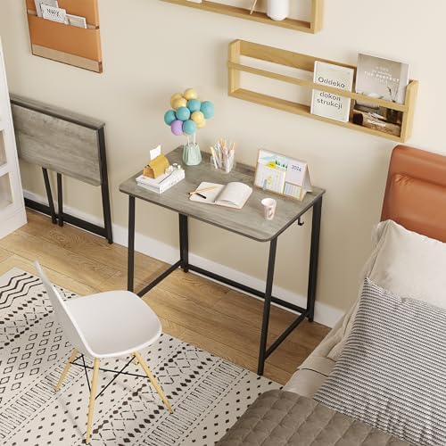 WOHOMO Folding Desk 31.5" Foldable Computer Table for Small Spaces GrayWash