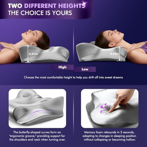 Dayme Orthopedic Memory Foam Pillows – Cooling Cervical Neck Pillow,Gray