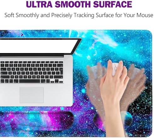 ToLuLu Extended Gaming Mouse Pad, Memory Foam Ergonomic Keyboard Mouse Wrist Rest Support Set, Large Desk Mat with Stitched Edges, Non-Slip Base Mousepad for Home Office Game and Study, Nebula Galaxy